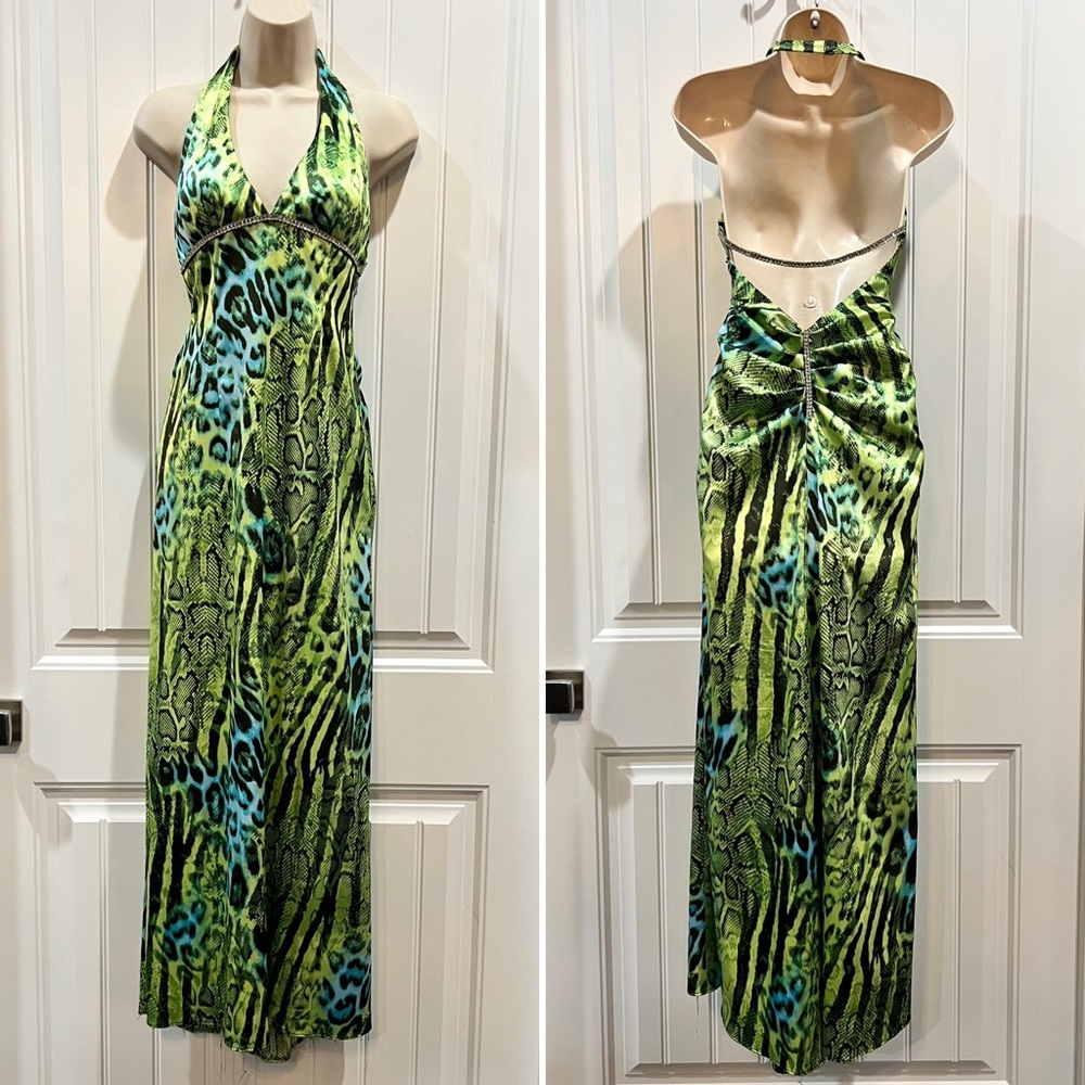Animal print halter maxi dress - size 1/2